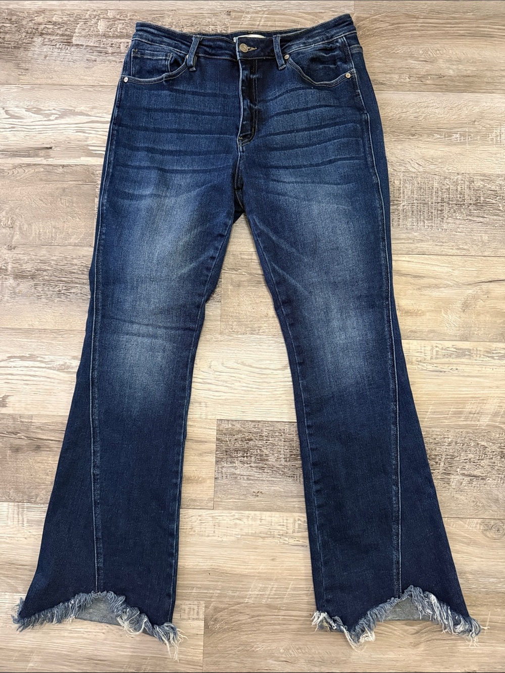Frayed Hem Dark Blue Women's Flare Jeans